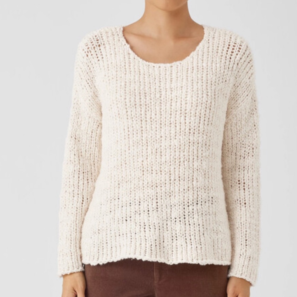 Eileen Fisher Peruvian Organic Cotton Lofty Slub Sweater~LARGE~in ivory-oversize